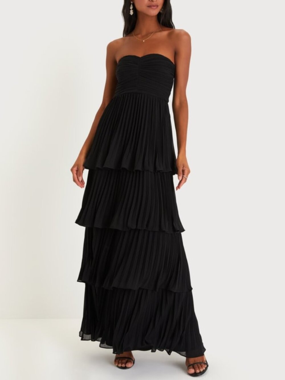 Lulus Seriously Sensational Black Strapless Tiered Maxi Dress - Size M